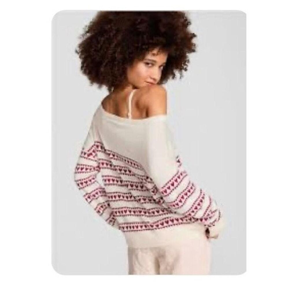 victorias vs pink plus size boatneck off the shoulder heart love sweater top